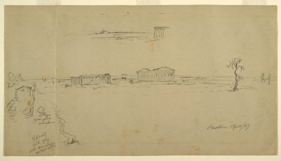 Dessin, Vues de la basilique et du temple de Neptune, Paestum, Italie, avril 1869 - Frederic Edwin Church