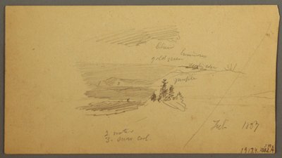 Dessin, colline boisée, vallée vallonnée, soleil, janvier 1866 - Frederic Edwin Church