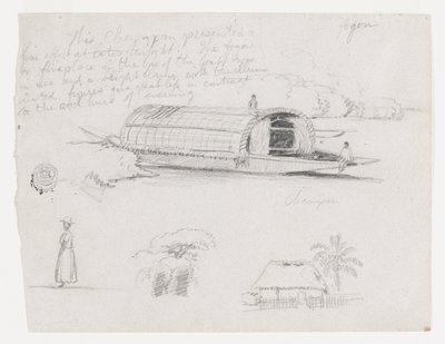 Croquis de Colombie : Rivière artisanale (Champan), une femme, un groupe d