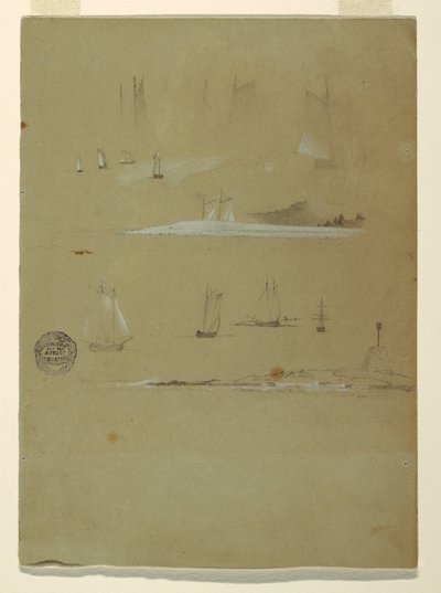 Étude de goélettes et de balise de jour - Frederic Edwin Church