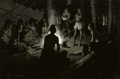 Conseil des explorateurs français avec les Indiens - Frederic Remington