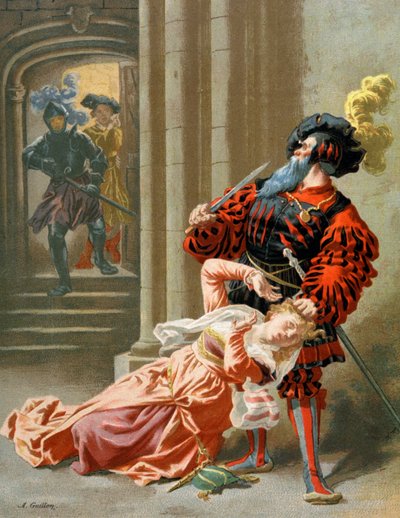 Barbe-Bleue essayant de tuer sa femme, c.1890 (illustration) - Frederic Theodore Lix