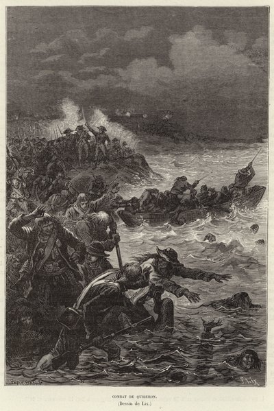 Combat de Quiberon. Partisans de la Chouannerie et du soulèvement de la Vendée tentant de fuir les forces républicaines à Quiberon, France, Révolution française - Frederic Theodore Lix