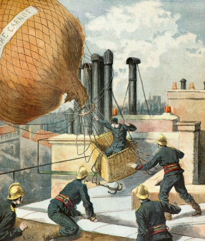 Pompiers sauvant un homme en ballon - Frederic Theodore Lix