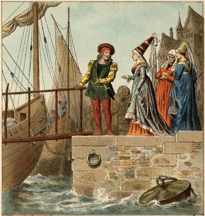 Chanson populaire : « A Nantes est arrivé ». Illustration (détail) par Frédéric Théodore Lix (1830-1897) dans « Chansons et rondes enfantines des provinces de la France » - Frederic Theodore Lix