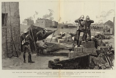 La guerre au Soudan, feu Sir Herbert Stewart blessé dans le camp sur le Nil lors de la reconnaissance en force vers Metemmeh, 21 janvier - Frederic Villiers