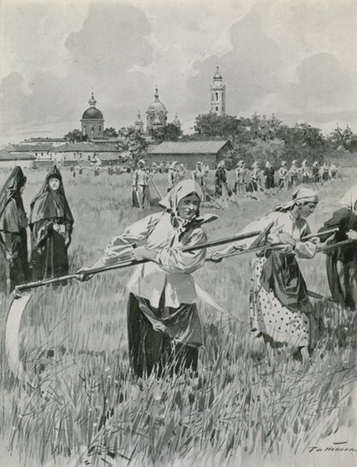 Un couvent à Novgorod : Les nonnes faisant du foin - Frederic de Haenen