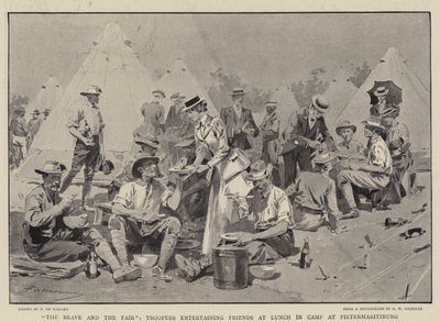 Les braves et les belles, des cavaliers divertissant des amis au déjeuner dans un camp à Pietermaritzburg - Frederic de Haenen