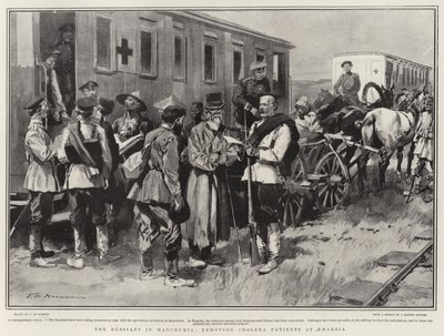 Les Russes en Mandchourie, évacuation des patients atteints de choléra à Kharbia - Frederic de Haenen