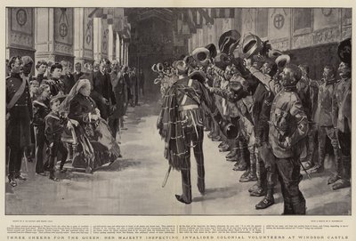 Trois hourras pour la reine, Sa Majesté inspectant les volontaires coloniaux invalides au château de Windsor - Frederic de Haenen