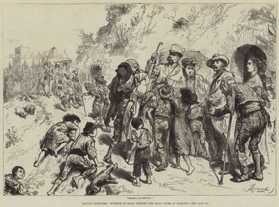 Croquis de vacances, touristes en Espagne visitant les grottes gitanes à Grenade - Frederick Barnard