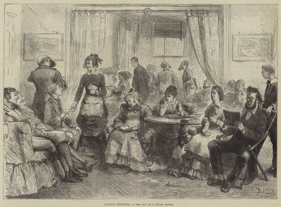 Croquis de vacances, un jour de pluie dans un hôtel gallois - Frederick Barnard