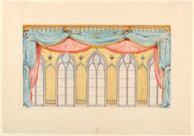 Dessin, décoration de fenêtre, probablement pour le mur est de la salle de musique, Pavillon royal, Brighton, 1820 - Frederick Crace
