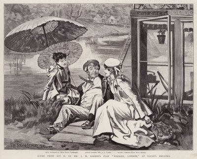 Acteurs anglais Irene Vanbrugh, John Lawrence Toole et Mary Ansell dans une production de la pièce de J M Barrie Walker, Londres, au Toole