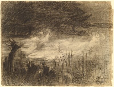 Femme flottant dans une rivière assistée par plusieurs esprits féminins - Frederick Trapp Friis