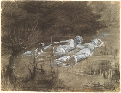 Femme flottant dans une rivière assistée par deux esprits féminins - Frederick Trapp Friis