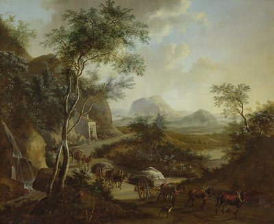 Paysage avec un convoi de chevaux et de charrettes - Frederick de Moucheron