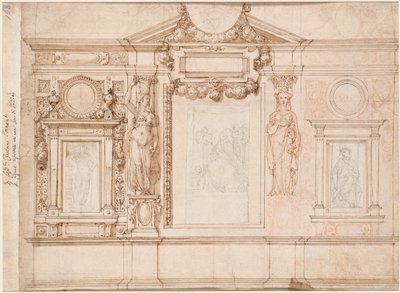 Conception pour une décoration murale avec des croquis collés après Raphaël verso, vers 1580s-90s - Frederico Zuccaro