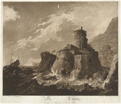 Château sur une côte rocheuse et navires en tempête en mer - Frederik Christiaan Bierweiler