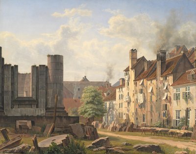 Vue de la place de marbre avec les ruines de l