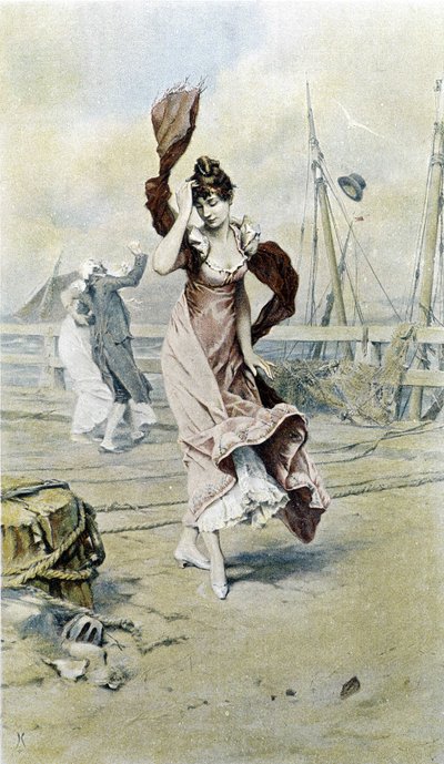 Femme au bord de la mer - allégorie du début du printemps, calendrier illustré par Hubert Dys, peint par F.H. Kaemmerer - Frederik Hendrik Kaemmerer