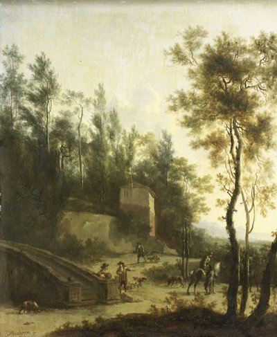 Paysage italien avec des chasseurs - Frederik de Moucheron
