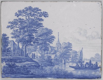 Plaque rectangulaire avec paysage fluvial - Frederik van Frytom (attributed to)