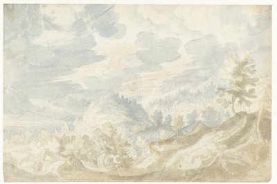 Paysage montagneux avec vue sur une vallée (du Danube ?) et un clocher - Frederik van Valckenborch