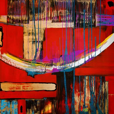 Abstrait rouge et or dynamique - Fredrik Olsen