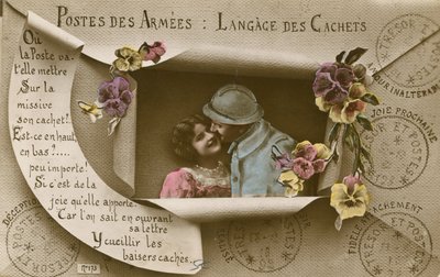 Carte expliquant les usages des cartes postales pour ceux ayant des hommes dans l