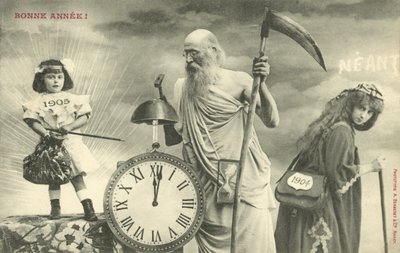 Carte de vœux du Nouvel An avec le Père Temps (photo n/b) - French Photographer