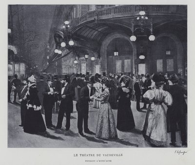 Devant le Théâtre du Vaudeville, Paris, pendant l