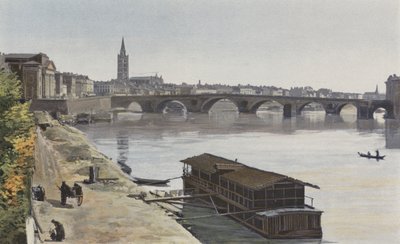 Toulouse, Pont-Neuf et Église Notre-Dame de la Dalbade, Vue aval, prise sur la rive droite de la Garonne - French Photographer