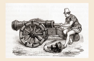 Un canon allemand à chargement par la culasse du XVIe siècle, de Les Merveilles de la Science, publié vers 1870 (gravure) - French School