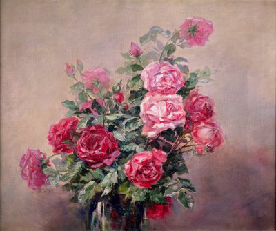 Un bol de roses rouges et roses - French School