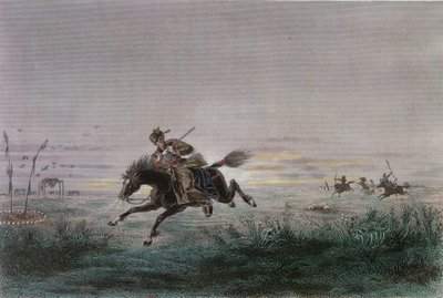 Un postier du Pony Express américain attaqué par des Amérindiens - French School