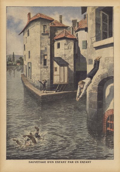 Un enfant sauvant un autre de la noyade dans le canal de Givors, France - French School