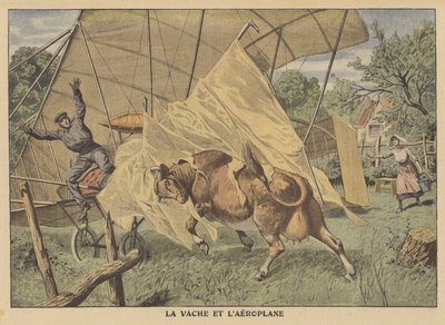 Une vache attaquant un avion dans le Midwest américain - French School