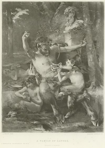 Une famille de satyres (gravure) - French School