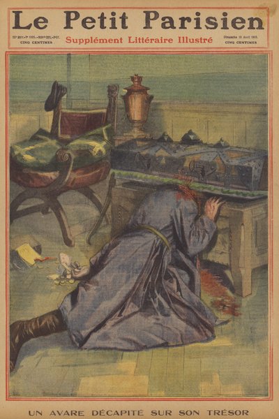 Un avare décapité par son trésor (lithographie en couleur) - French School