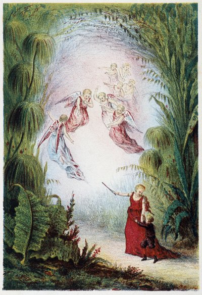 Une femme et des anges montrant le chemin à un garçon - dans « Voyage au fond de la mer » par H. de la Blanchère. Paris, éd. Jouvet et Cie, sd. 1880 - French School