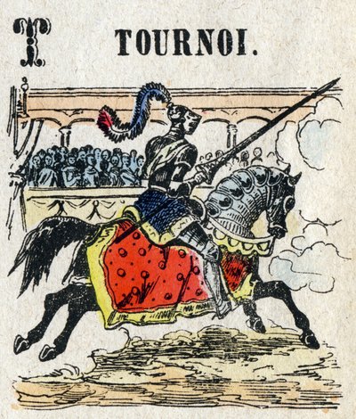 Abécédaire. Lettre T comme Tournoi. Petit alphabet encyclopédique, série populaire. Imagerie d