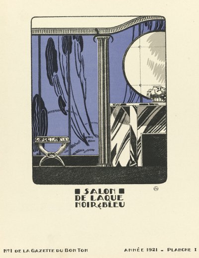 Advertisement for "Salon de Laque Noir  Bleue", pub.1921 (pochoir print) - French School