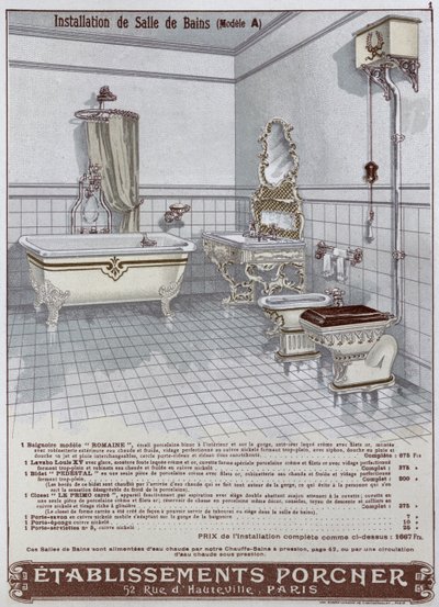 Publicité pour les salles de bains fabriquées par les Établissements Porcner, 1899 - French School