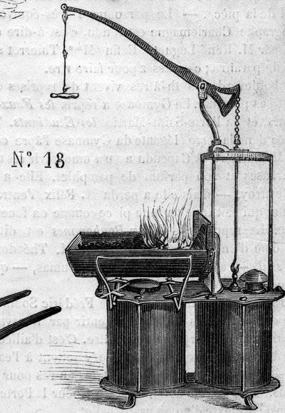 Machine agricole : un piston de forge à double vent présenté au concours agricole de Paris en 1860. Gravure dans « Le Monde Illustré » n°172 du 28 juillet 1860 - French School