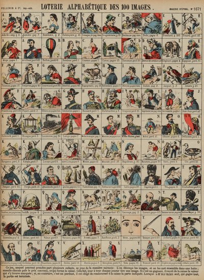 Loterie alphabétique de cent images - French School