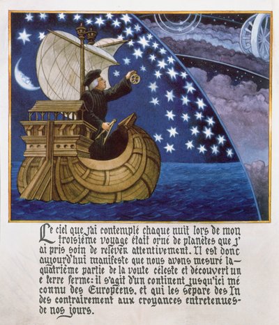 Amerigo Vespucci naviguant par les étoiles lors de son 3e voyage - French School