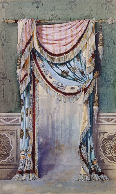 Intérieur avec un design de rideau, vers 1880 - French School