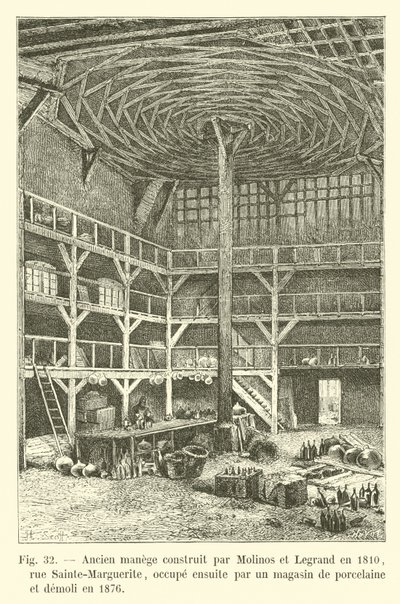 Ancien manège construit par Molinos et Legrand en 1810, rue Sainte-Marguerite, occupé ensuite par un magasin de porcelaine et démoli en 1876 - French School