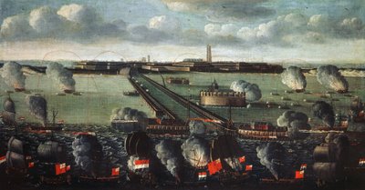 Flotte anglo-hollandaise bombardant Dunkerque en 1695 - French School